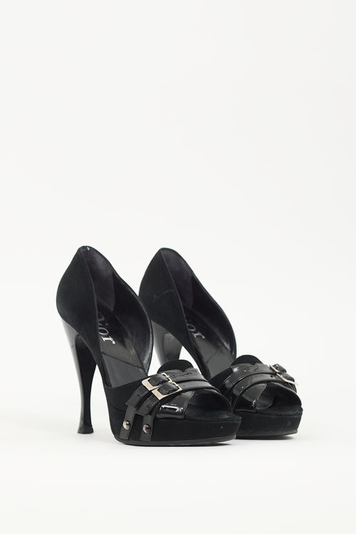 Dior Vintage Black Suede Buckle Platform Heel