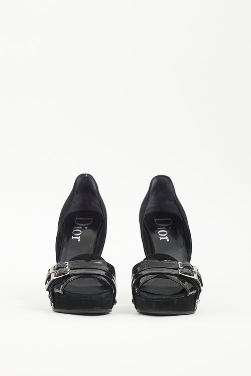 Dior Vintage Black Suede Buckle Platform Heel