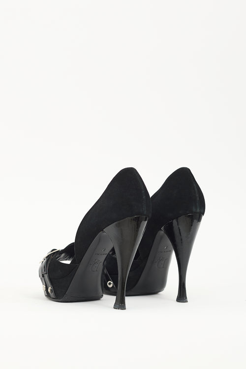 Dior Vintage Black Suede Buckle Platform Heel