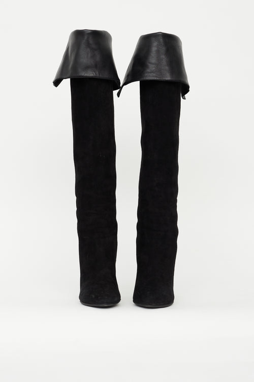 Dior Black Suede Folded Knee High Boot