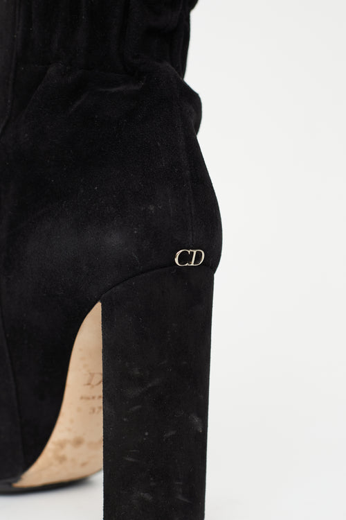 Dior Black Suede Folded Knee High Boot