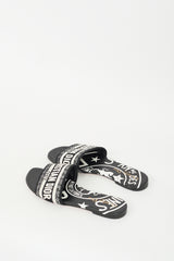 Dior Black & White Cotton Embroidered Dway Slide