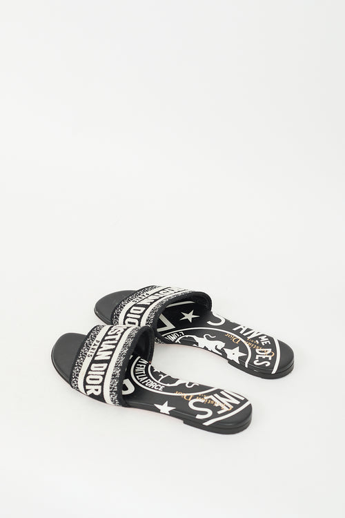 Dior Black & White Cotton Embroidered Dway Slide