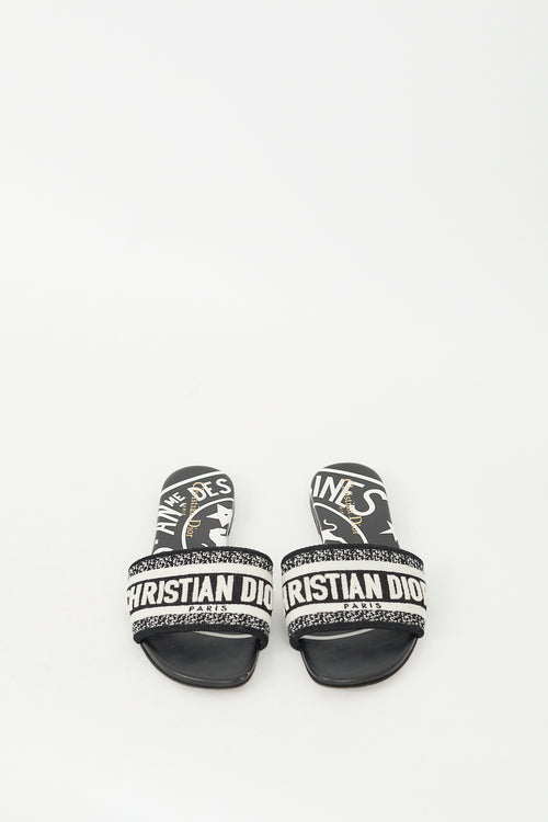 Dior Black & White Cotton Embroidered Dway Slide