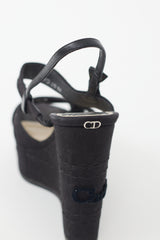 Dior Black & Silver Platform Logo Wedge Sandal