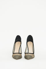 Dior Beige & Black Mesh Polka Dot Pump
