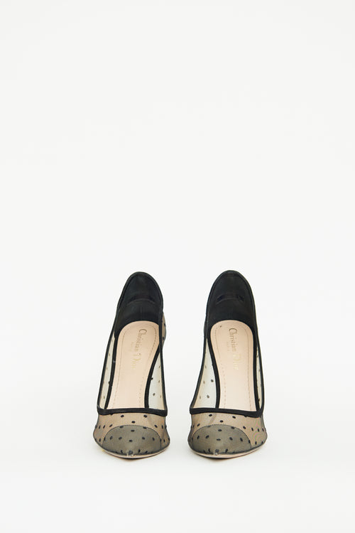Dior Beige & Black Mesh Polka Dot Pump
