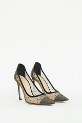 Dior Beige & Black Mesh Polka Dot Pump