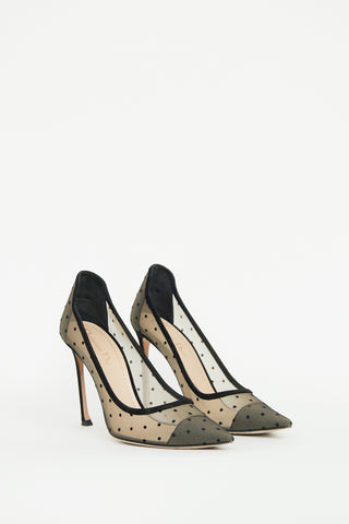 Dior Beige & Black Mesh Polka Dot Pump