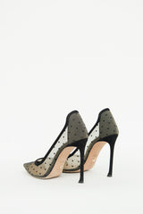 Dior Beige & Black Mesh Polka Dot Pump