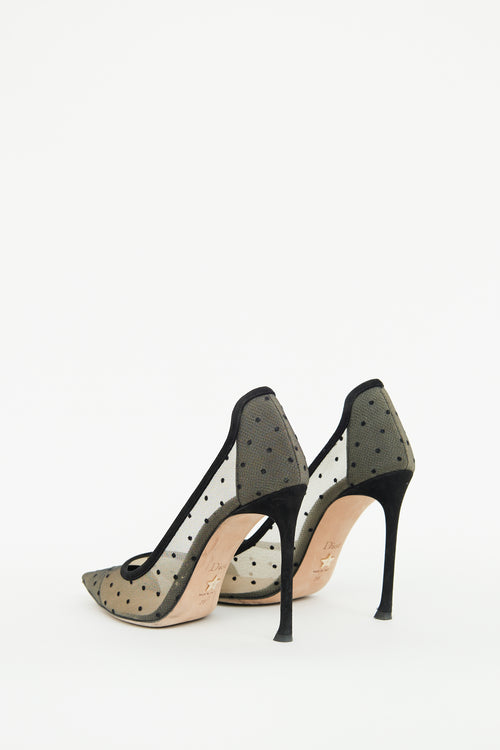 Dior Beige & Black Mesh Polka Dot Pump