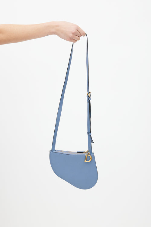 Dior Blue Leather Saddle Triple Zip Crossbody Bag