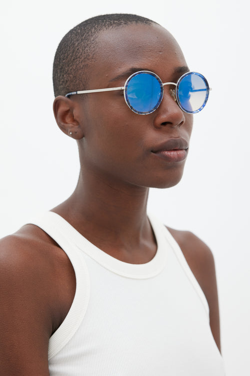 Etina Blue & Silver Miramar Circular Sunglasses