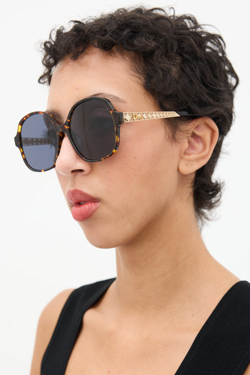 Dior Brown & Gold Cannage 086A9 Round Sunglasses