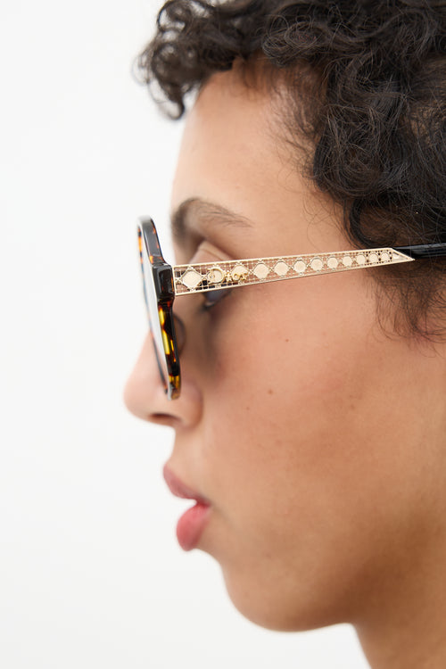 Dior Brown & Gold Cannage 086A9 Round Sunglasses