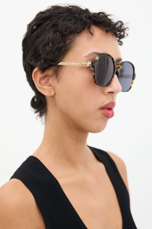 Dior Brown & Gold Cannage 086A9 Round Sunglasses
