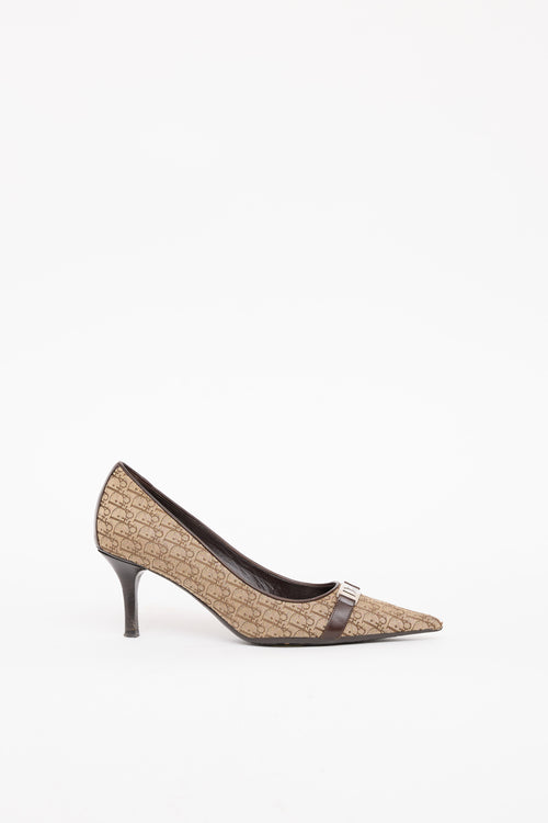 Dior Brown D'Orsay Logo Canvas Pump