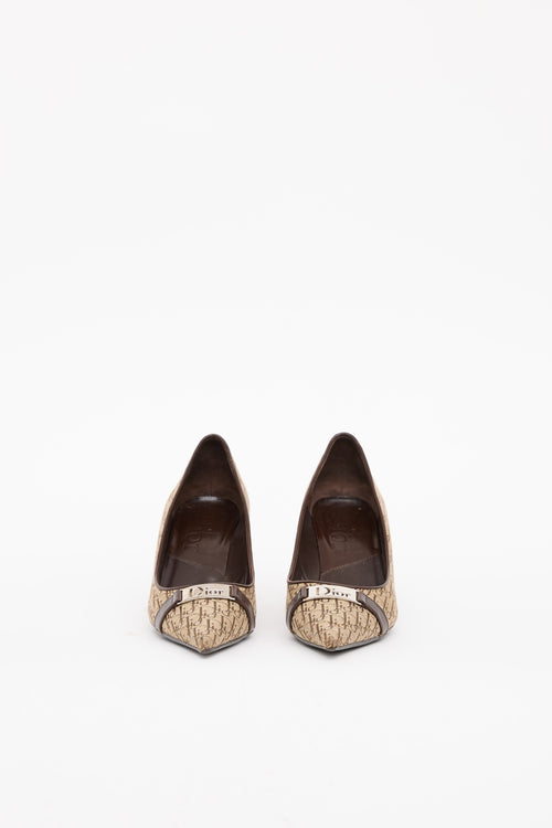 Dior Brown D'Orsay Logo Canvas Pump