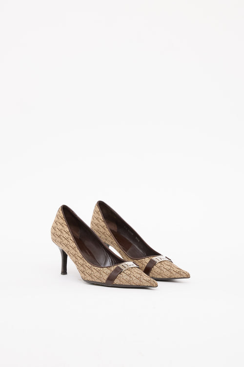 Dior Brown D'Orsay Logo Canvas Pump