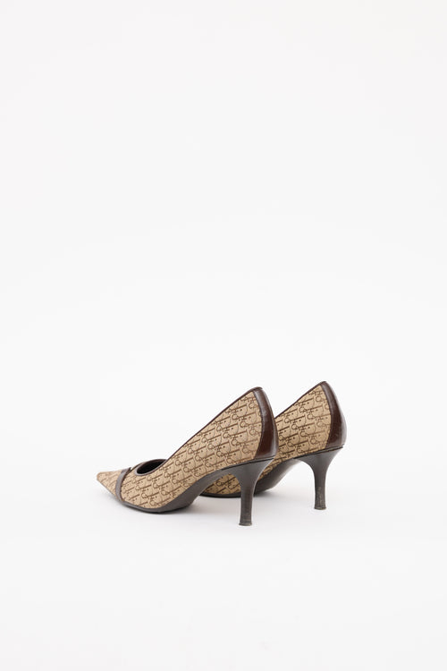 Dior Brown D'Orsay Logo Canvas Pump