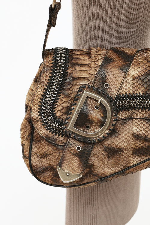 Dior Python Embossed Gaucho Double Saddle Bag