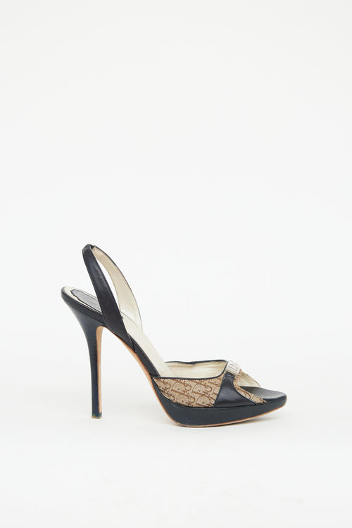 Dior Brown & Black Monogram Diorissimo Slingback Heel