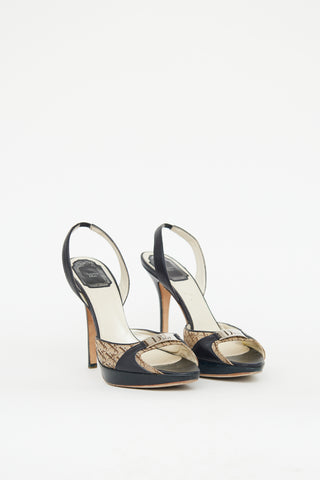 Dior Brown & Black Monogram Diorissimo Slingback Heel