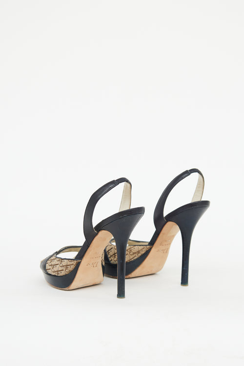 Dior Brown & Black Monogram Diorissimo Slingback Heel