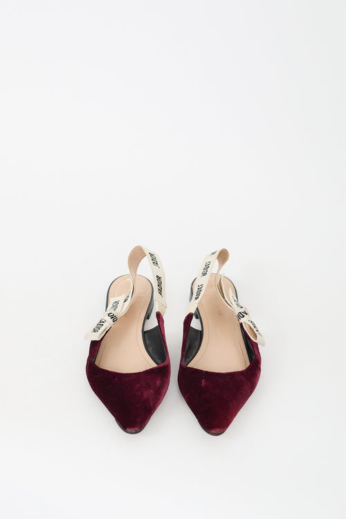 Dior Burgundy & White Velvet J'Adior Flat