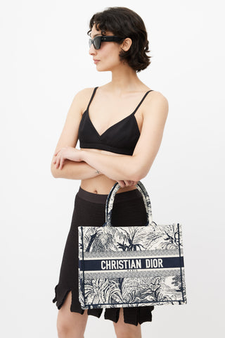 Dior 2021 Cream & Navy Medium Book Tote