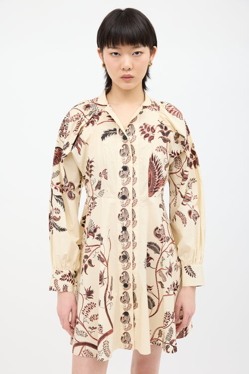Dior Cream & Burgundy Paisley A-Line Dress