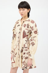 Dior Cream & Burgundy Paisley A-Line Dress