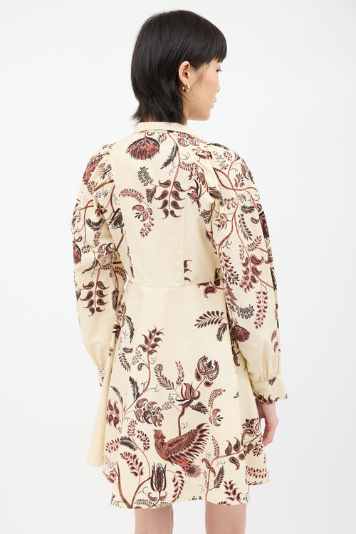 Dior Cream & Burgundy Paisley A-Line Dress