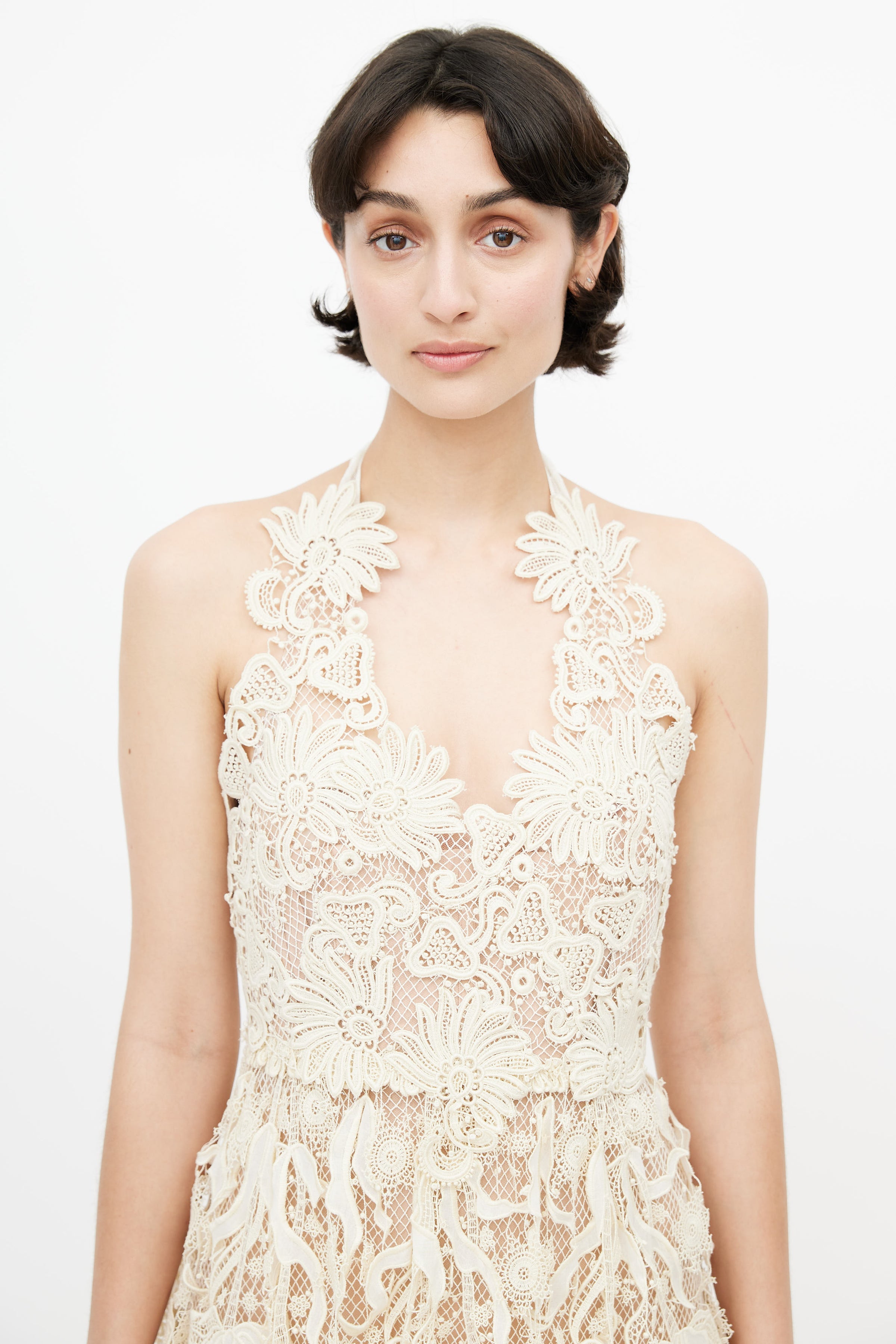 Dior // Cream Eyelet Halter Dress VSP Consignment Dior // Cream Eyelet Halter Dress VSP Consignment