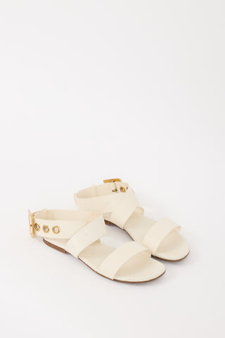 Dior 2019 White & Gold Leather D-Dior Buckled Sandal