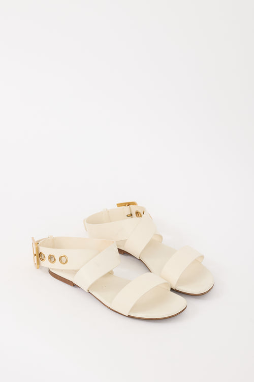Dior 2019 White & Gold Leather D-Dior Buckled Sandal