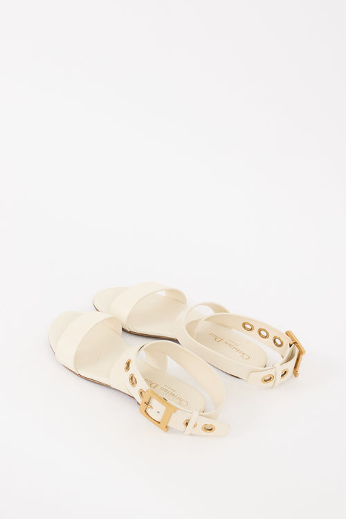 Dior 2019 White & Gold Leather D-Dior Buckled Sandal
