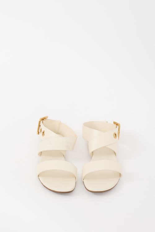 Dior 2019 White & Gold Leather D-Dior Buckled Sandal