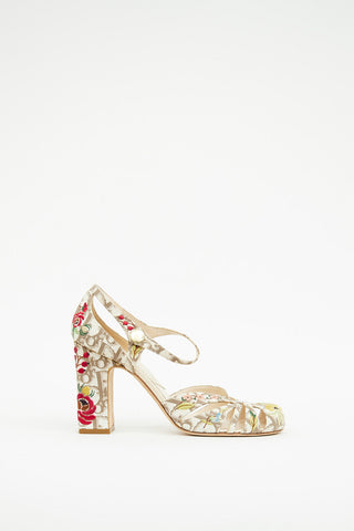 Dior Cream Oblique Floral Embellished  Heel