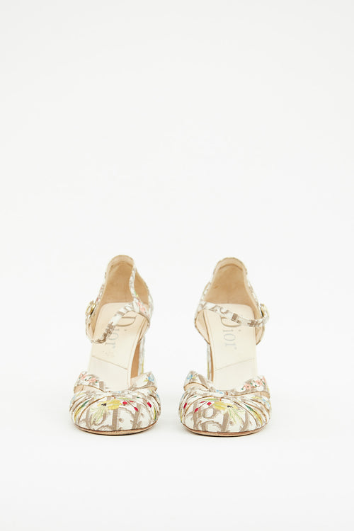 Dior Cream Oblique Floral Embellished  Heel