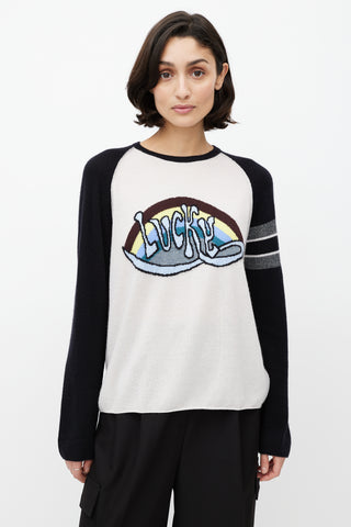 Dior White & Multicolour Cashmere Lucky Knit Top