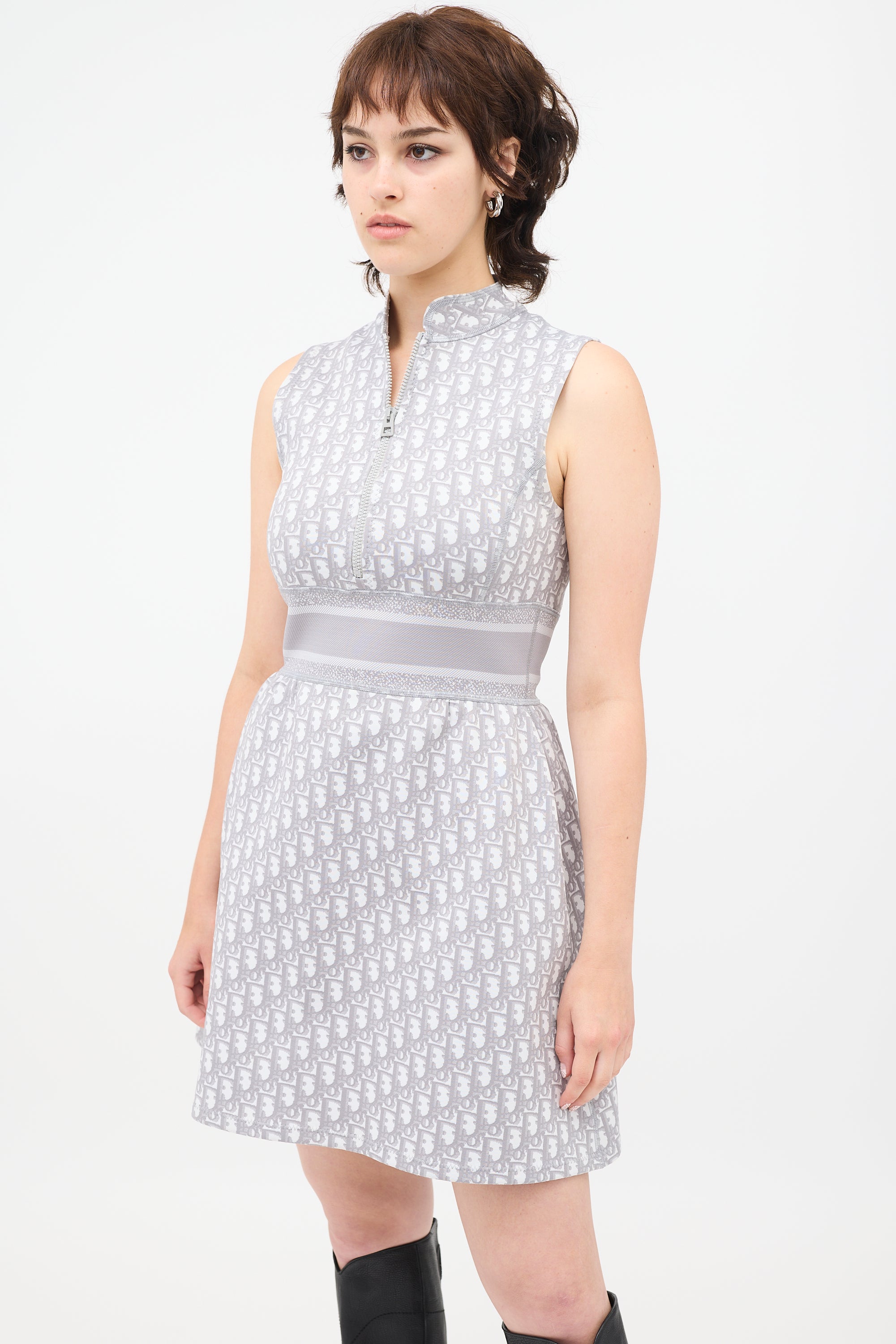 dior dress grey Christian Dior Pre-Owned 2010s Houndstooth Wool Dress | White