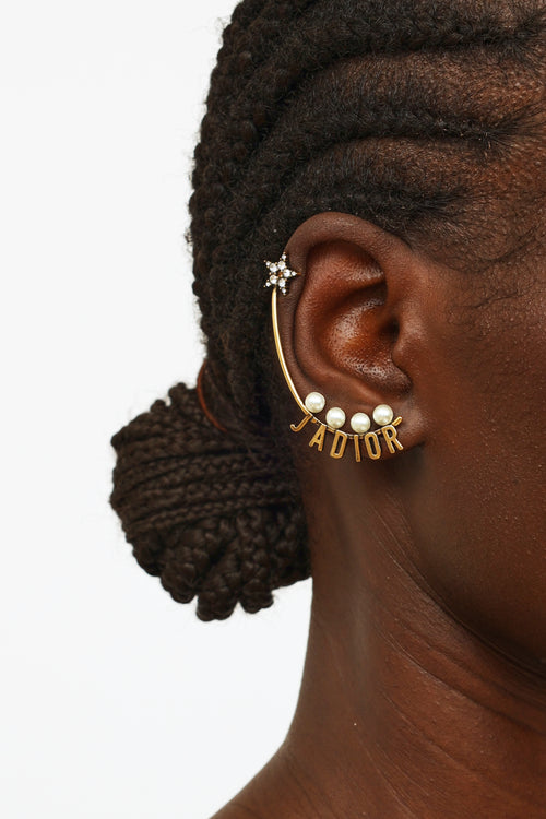 Dior Gold Tone J'Adior Crystal Pearl Ear Cuff