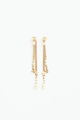 Dior Faux Pearl Charm CD Drop Earrings