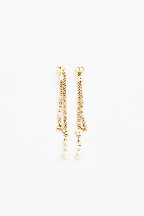 Dior Faux Pearl Charm CD Drop Earrings