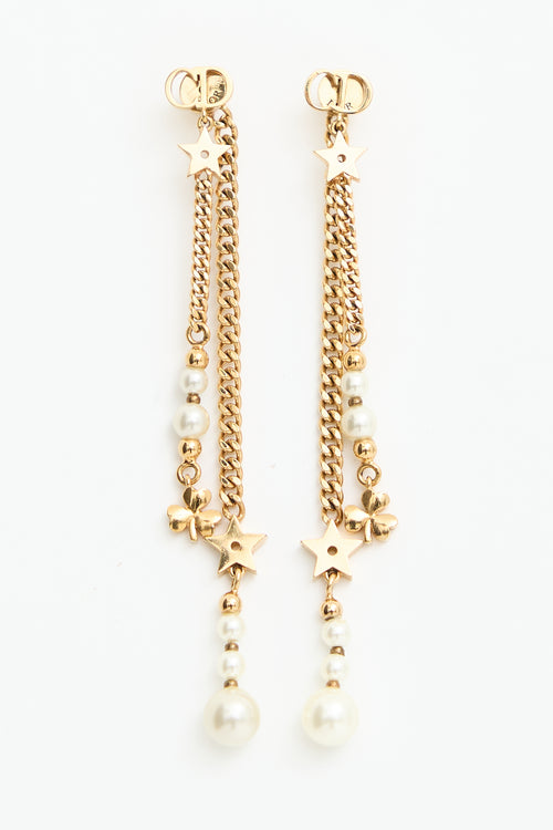 Dior Faux Pearl Charm CD Drop Earrings