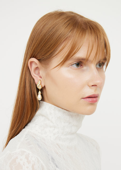 Dior Gold Tone Faux Pearl Drop Earrings