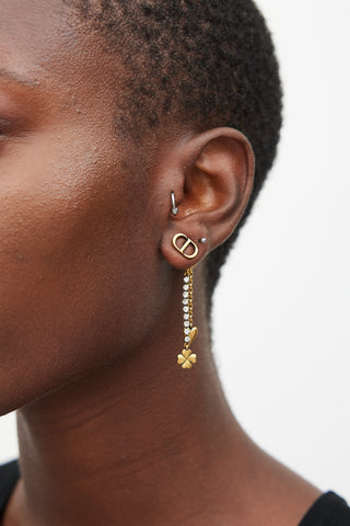Dior Gold Crystal Logo Drop Earring