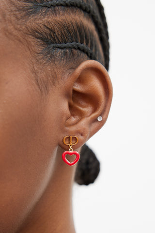 Dior Gold & Red CD Dioramour Heart Earrings
