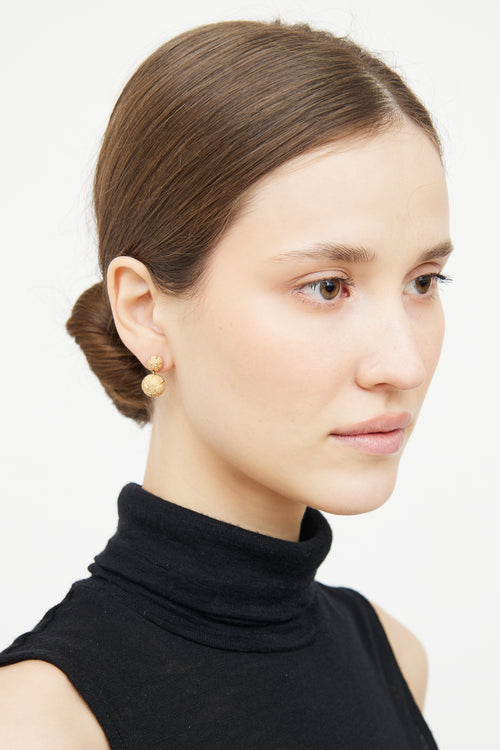 Dior Gold Textured Ball Drop Pendant Earring